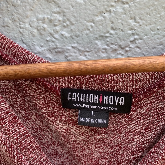 Fashion Nova Cold Shoulder Red Marled Sweater sz L - Picture 5 of 8